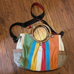 RELIC multicolored canvas bamboo handle bag